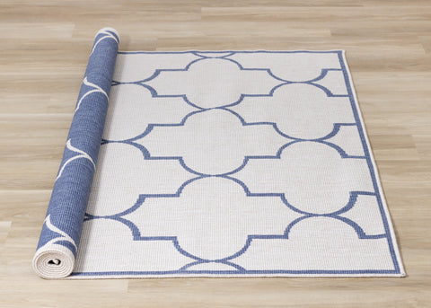 Bristol Blue White Outdoor Reversible Geometric Rug by Kalora Interiors