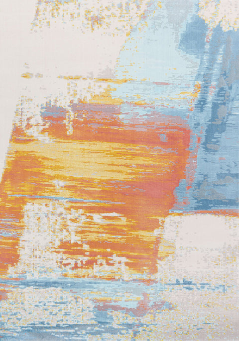 Belle Cream Blue Yellow Brush Strokes Rug by Kalora Interiors