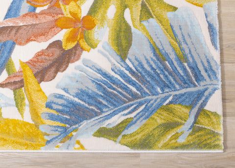 Belle Blue Pink Yellow Green Tropical Plant Rug by Kalora Interiors