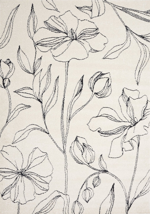 Safi Cream Grey Flower Rug by Kalora Interiors