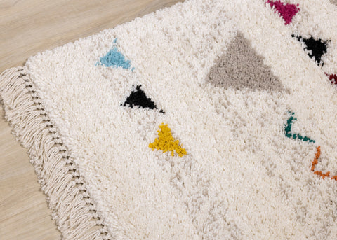 Bora Cream Grey Pink Red Yellow Blue Southwest Shag Rug by Kalora Interiors