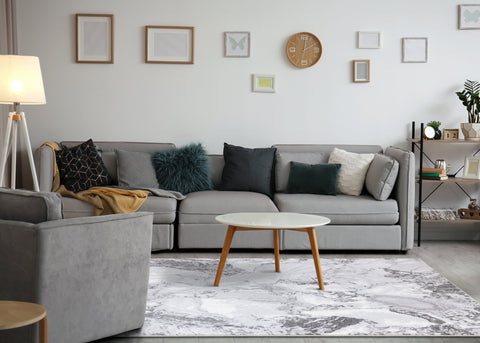 Intrigue White Grey Marble Swirl Rug by Kalora Interiors