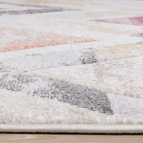 Folio Cream Grey Blue Pink Yellow Distressed Carved Chevron Rug by Kalora Interiors