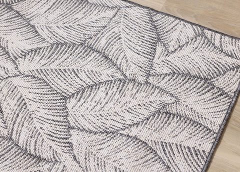 Bristol Grey White Leaf Pattern Indoor/Outdoor Reversible Rug by Kalora Interiors