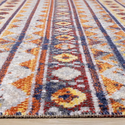 Sara Red Orange Yellow Southwestern Stripe Rug by Kalora Interiors