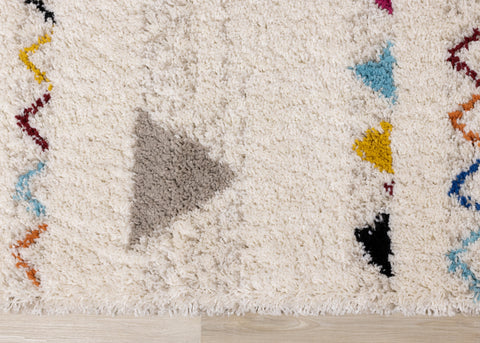 Bora Cream Grey Pink Red Yellow Blue Southwest Shag Rug by Kalora Interiors