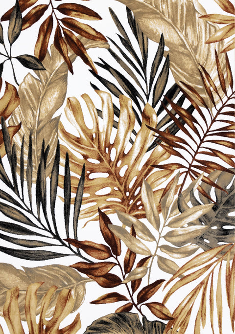 Claro White Beige Grey Palm Leaf Pattern Rug by Kalora Interiors
