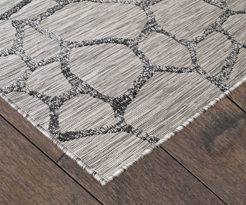 Odessa ODE-01687A-LGRY Modern Brick High Low Textured Polypropylene Black Grey Area Rug By Viana Inc