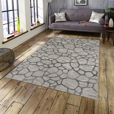 Odessa ODE-01687A-LGRY Modern Brick High Low Textured Polypropylene Black Grey Area Rug By Viana Inc