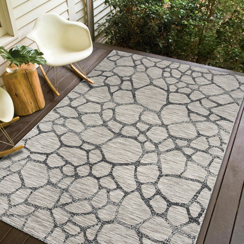 Odessa ODE-01687A-LGRY Modern Brick High Low Textured Polypropylene Black Grey Area Rug By Viana Inc