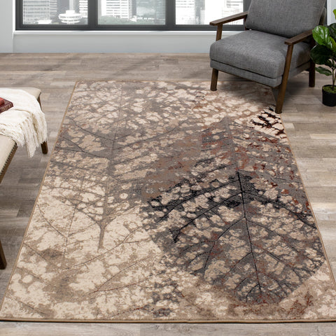 Abbey Cream Taupe Leaf Rug by Kalora Interiors