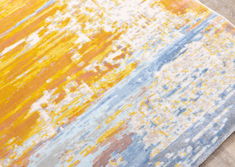Belle Cream Blue Yellow Brush Strokes Rug by Kalora Interiors