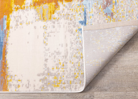 Belle Cream Blue Yellow Brush Strokes Rug by Kalora Interiors