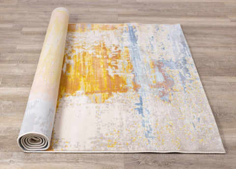Belle Cream Blue Yellow Brush Strokes Rug by Kalora Interiors