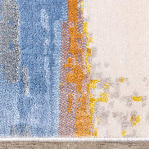 Belle Cream Blue Yellow Brush Strokes Rug by Kalora Interiors