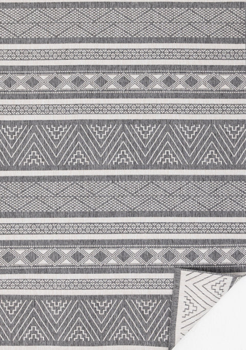 Bristol Reversible Grey White Striped Pattern Outdoor Rug by Kalora Interiors