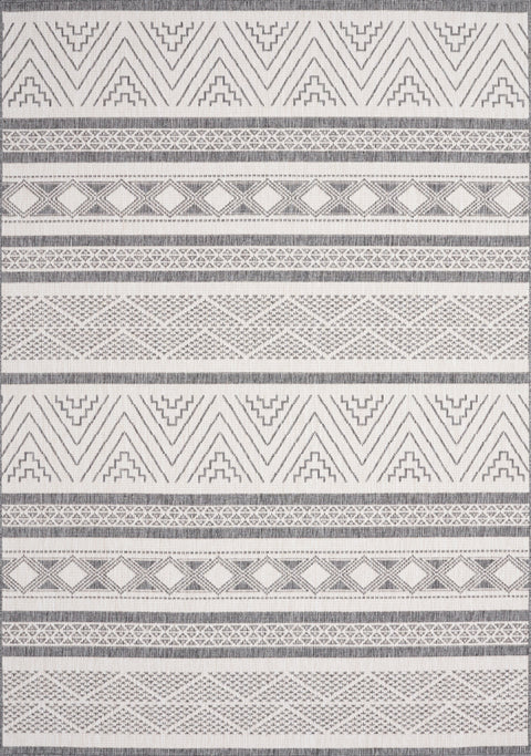 Bristol Reversible Grey White Striped Pattern Outdoor Rug by Kalora Interiors