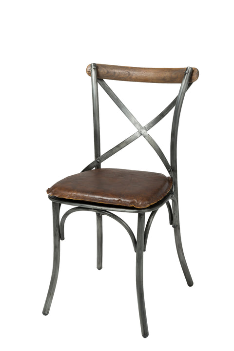 Metal Crossback Chair With Vintage Brown Seat Cushion by LH Imports