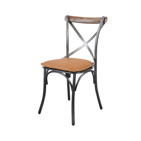 Metal Crossback Chair With Vintage Cognac Seat Cushion by LH Imports