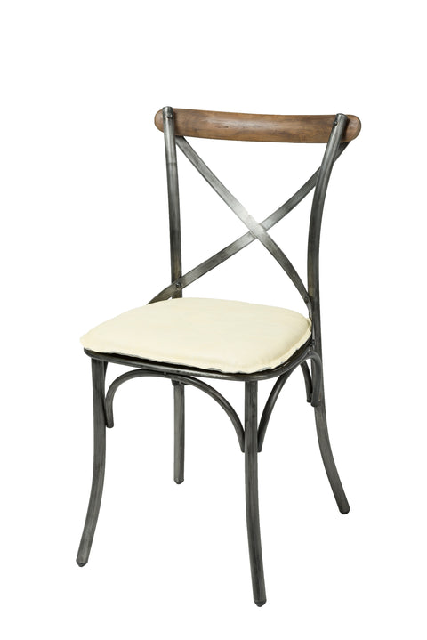 Metal Crossback Chair With White Ivory Seat Cushion by LH Imports