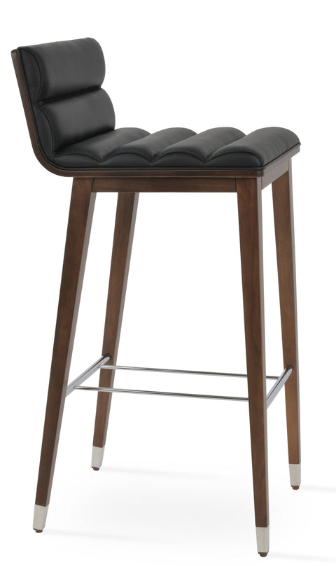 CORONA BAR WOOD COMFORT PLYWOOD SHELL AMERICAN WALNUT LEATHERETTE F.SOFT BLACK 906 BEECH WOOD WALNUT FINISH CHROME RINGFOOTREST