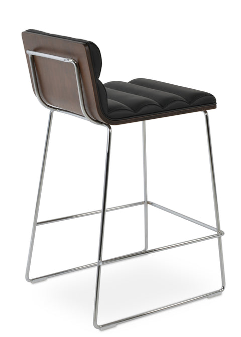 CORONA COUNTER WIRE HB COMFORT PLYWOOD SHELL AMERICAN WALNUT LEATHERETTE F.SOFT BLACK 904 HANDLE BACK WIRE CHROME