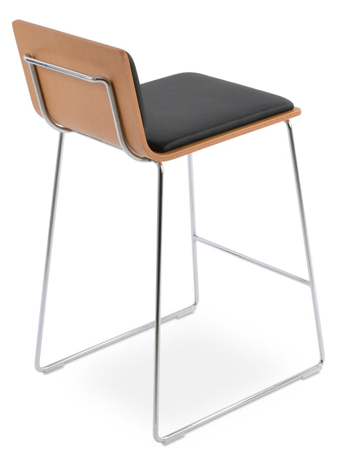 CORONA WIRE COUNTER STOOL HANDLE BACK PLYWOOD NATURAL ECO LEATHER BLACK 1