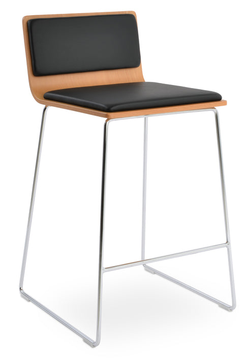 CORONA WIRE COUNTER STOOL HANDLE BACK PLYWOOD NATURAL ECO LEATHER BLACK 2