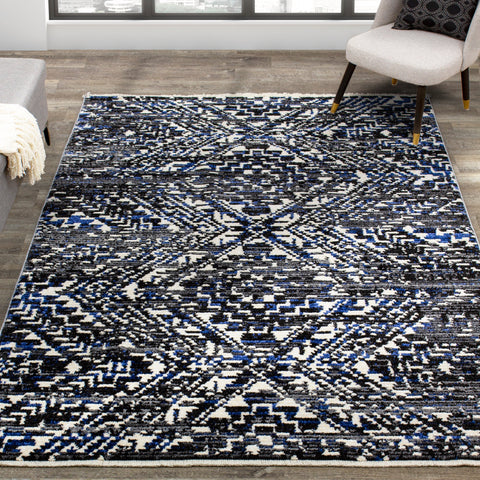 Calabar 8611_31 Black Grey Blue Global Inspired Rug By Kalora Interiors