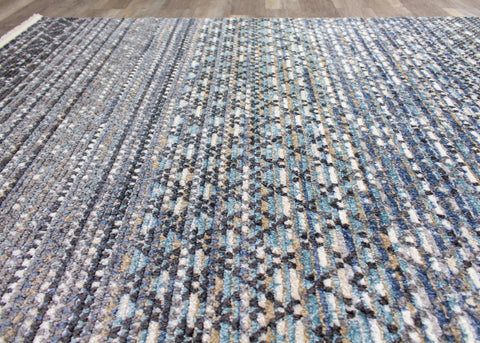 Calabar 8624_68 Blue Grey White Banded Pattern Rug By Kalora Interiors