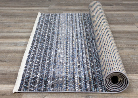 Calabar 8624_68 Blue Grey White Banded Pattern Rug By Kalora Interiors