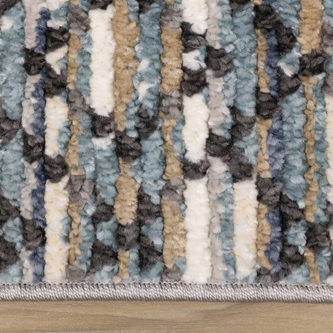 Calabar Blue Grey White Banded Pattern Rug by Kalora Interiors