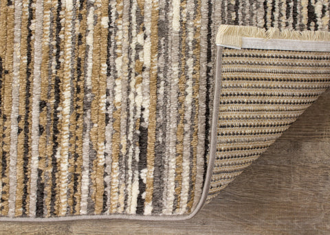 Calabar A077_36 Grey Beige White Banded Blend Rug By Kalora Interiors