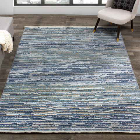 Calabar A078_38 Blue White Grey Banded Blend Rug By Kalora Interiors