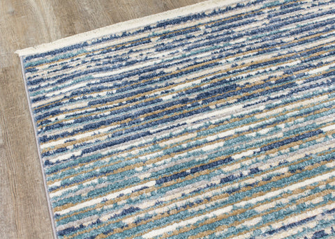 Calabar A078_38 Blue White Grey Banded Blend Rug By Kalora Interiors