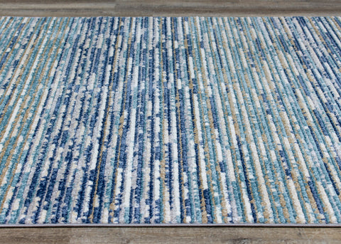 Calabar A078_38 Blue White Grey Banded Blend Rug By Kalora Interiors