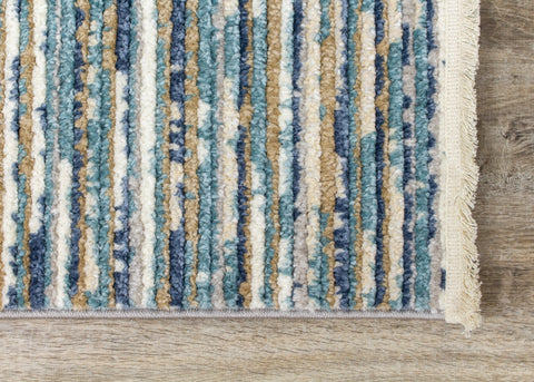 Calabar A078_38 Blue White Grey Banded Blend Rug By Kalora Interiors