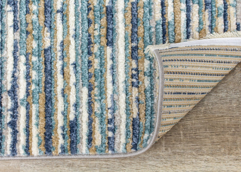 Calabar A078_38 Blue White Grey Banded Blend Rug By Kalora Interiors