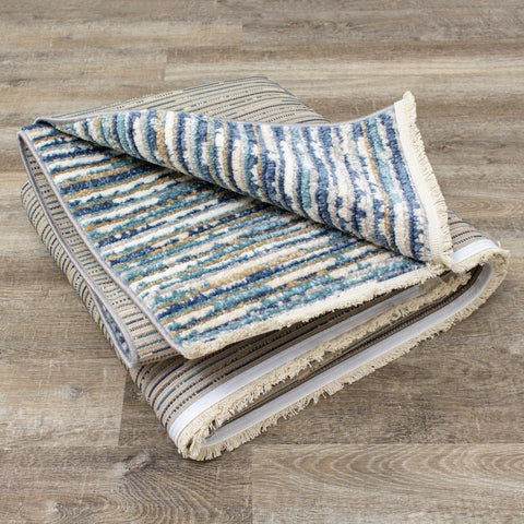 Calabar A078_38 Blue White Grey Banded Blend Rug By Kalora Interiors