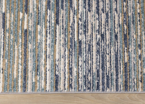 Calabar Blue White Grey Banded Blend Rug by Kalora Interiors