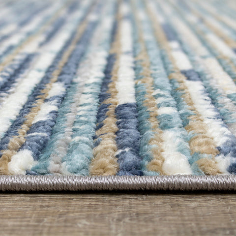 Calabar A078_38 Blue White Grey Banded Blend Rug By Kalora Interiors