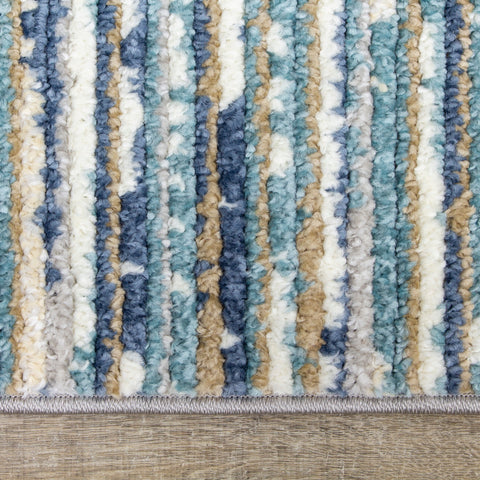 Calabar A078_38 Blue White Grey Banded Blend Rug By Kalora Interiors