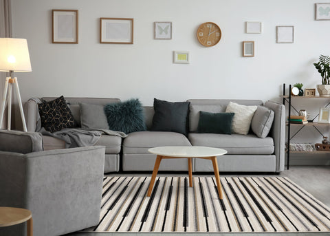 Calabar Cream Grey Beige Piano Key Pattern Rug by Kalora Interiors