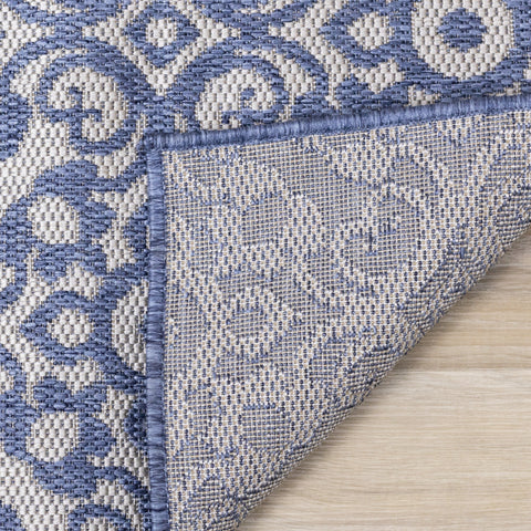Canopy Blue Damask Flatweave Outdoor Rug by Kalora Interiors