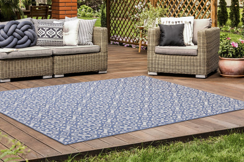 Canopy Blue Damask Flatweave Outdoor Rug by Kalora Interiors