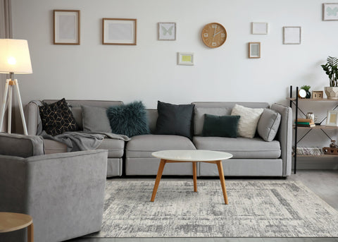 Cathedral Grey Faded Borders Rug by Kalora Interiors