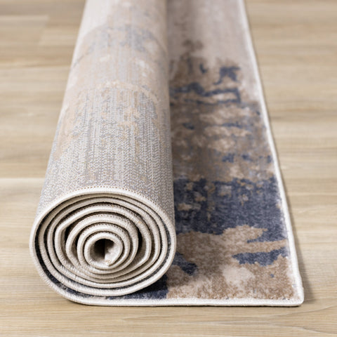 Chorus Blue Beige Abstract Earth Tone Plush Rug by Kalora Interiors