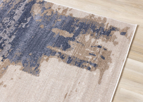 Chorus Blue Beige Abstract Earth Tone Plush Rug by Kalora Interiors