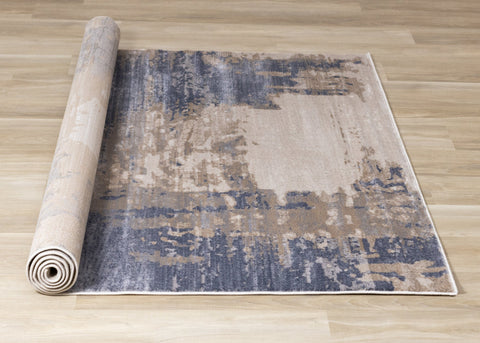 Chorus Blue Beige Abstract Earth Tone Plush Rug by Kalora Interiors