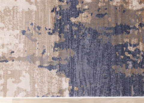 Chorus Blue Beige Abstract Earth Tone Plush Rug by Kalora Interiors